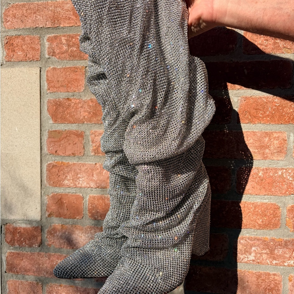 Elegant silver sparkly boots